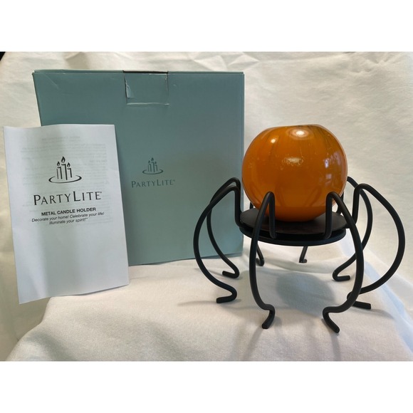 Pre-Owned PartyLite Halloween Spider Metal Candle Holder P8728 with 3" Candle - Picture 2 of 10